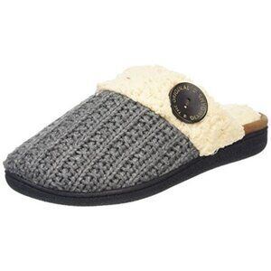 Dearfoams Women Knit Closed Toe Scuff Memory Foam Gray Button NWT 11-12 (XL)